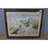 A Battle of Britain commemorative print, Duel of Eagles by Robert Taylor, bearing Douglas Bader