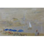 French Impressionist School, beach scene, watercolour, 15 x 23cms, framed