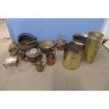 A quantity of brass and copperware