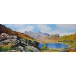 S.R. Knowles, The Langdale Pikes, From Above Blea Tarn, Cumbria, oil on board, 28 x 74cms, framed
