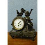 A French style bronze mantel clock, 32cms h