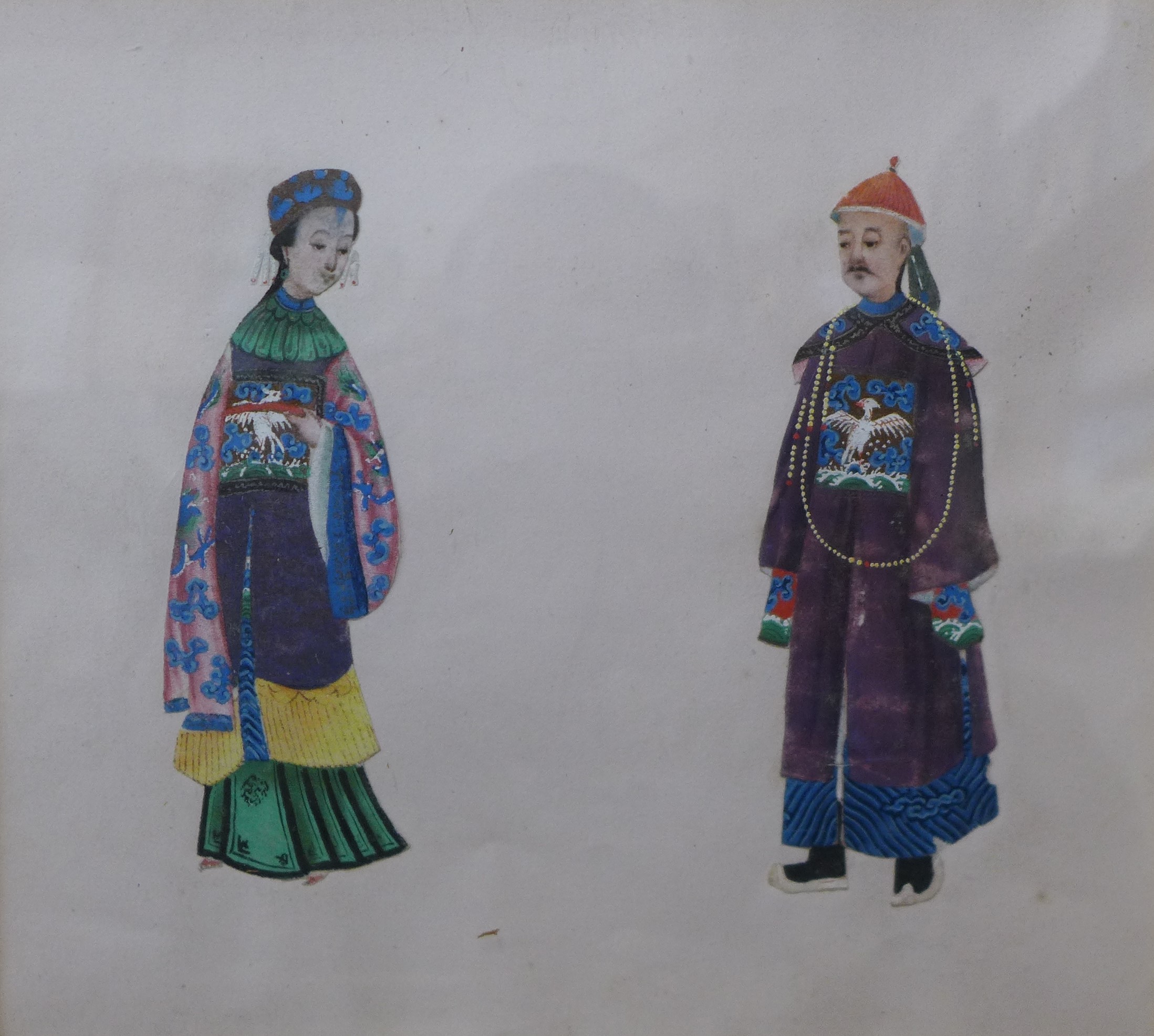 Chinese School (late 19th Century), study of two figures, watercolour, 19 x 20cms, framed