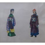 Chinese School (late 19th Century), study of two figures, watercolour, 19 x 20cms, framed