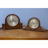 Two oak mantel clocks