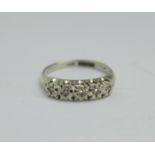 A 9ct white gold and five stone diamond ring, 2.5g, P