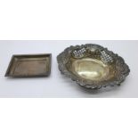 Two silver dishes, total weight 119g, pierced dish 123mm x 154mm