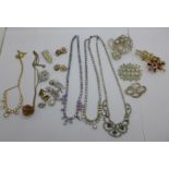 A collection of vintage diamante jewellery