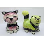 Two Lorna Bailey cats; Mack, 13cm and Fluffy, 12cm, both signed Lorna Bailey