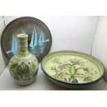 A Poole "Yacht" dish, a Denby Glen Colledge bowl and a Denby vase, dish 26.5cm