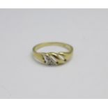 A yellow metal and diamond ring, 1.4g, J