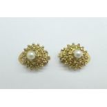 A pair of 9ct gold and pearl clip-on earrings, 4.6g