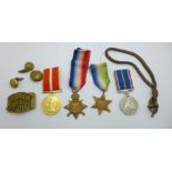 A WWI Star medal to 15373 Pte. G. H. Newton Notts & Derby Regiment, a Notts and Derby badge, etc.