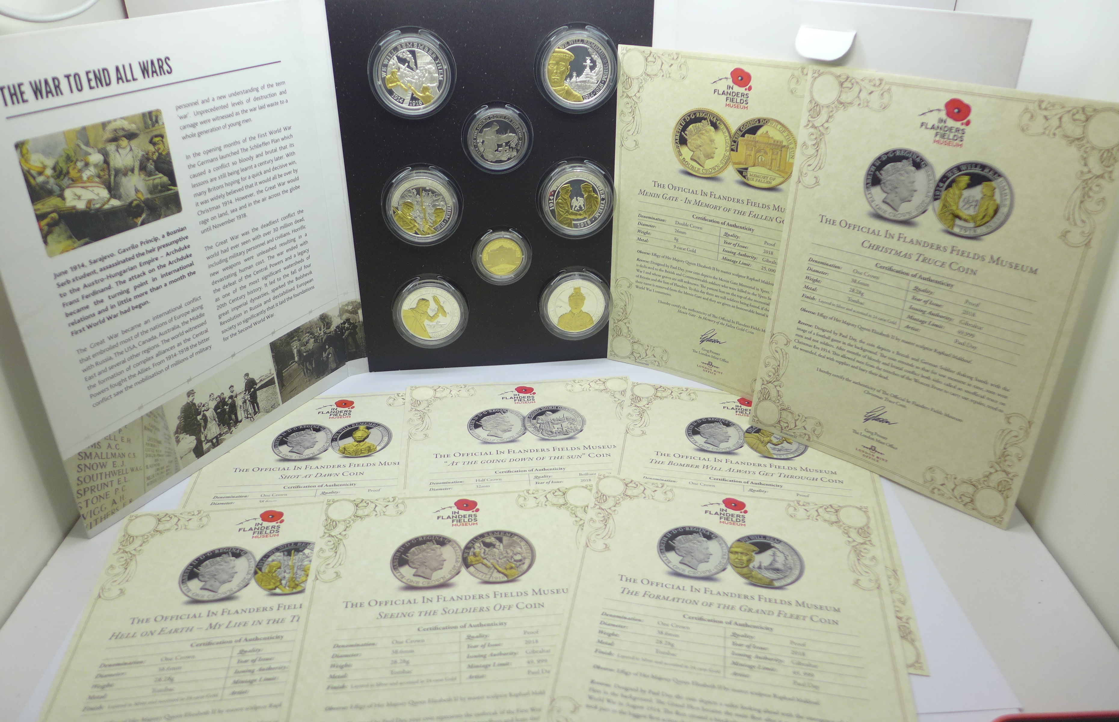 Coins;-"The Official in Flanders Fields Museum", 'We Will Remember Them' 8 coin collection, 6