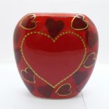 Anita Harris Pottery; A Purse vase in the Heart design, 12.5cm, Anita Harris signature in gold on