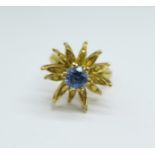 A 9ct gold and blue stone ring, 6g, O