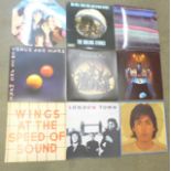 Paul and Linda McCartney and Wings LP records, ten in total plus two Rolling Stones, Big Hits and