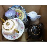 Six Royal Grafton Malvern dishes, a Noritake bowl, a French Art Deco teapot, lid chipped and