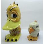 Two Lorna Bailey bird figurines, Quackers The Duck, 20cm and Eddie the Eagle, 9cm, both signed Lorna