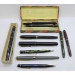 A collection of pens; Conway Stewart comprising The Duro, no.73, no.106, no.17 with 'Nippy'