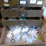 A four drawer chest of watch parts, AS, Lanco, Felsa, FHF blister packs, Hoarley, Ronda, Miyota