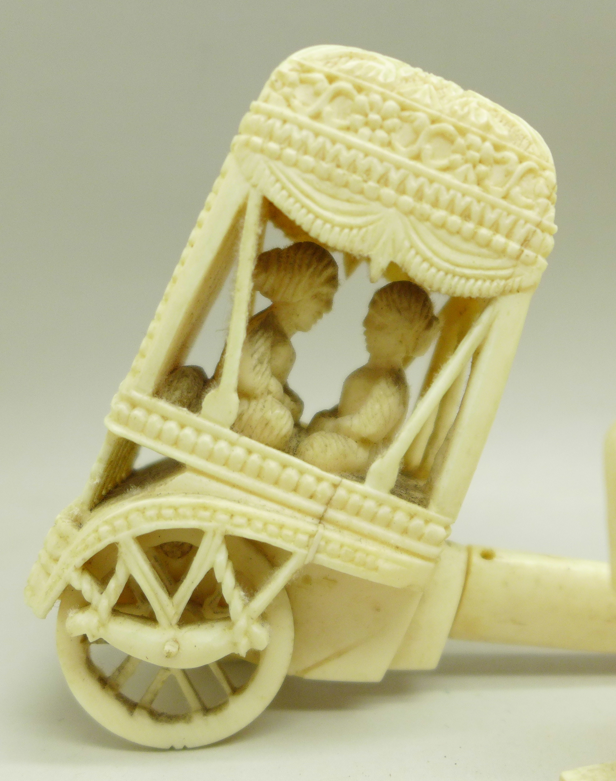 An early 20th Century carved ivory figure, a/f, a carved carriage with two figures, other carved - Image 3 of 7