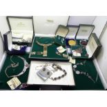 A silver jewellery set, Miracle and other costume jewellery, boxed