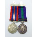 A George VI General Service Medal with Palestine 1945-1948 bar and a WWII British War Medal