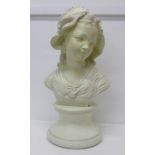 A resin bust of a young girl, 43cm