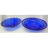 Two Bristol blue glass bowls, 41cm and 37.5cm