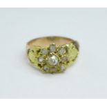 A Georgian or early Victorian miner cut diamond cluster ring, set in yellow metal, approximately