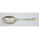 An 18th Century silver spoon, Channel Islands, marked P.A., 41g, 196mm