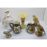 Seven items of Royal Worcester; Sweet Rose limited edition figure, Blue Tit, Thrush x2, blue and