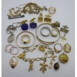 Jewellery including an Australian themed charm bracelet, a small Fairy bangle, a larger bangle, a/f,
