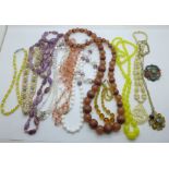Bead necklaces, necklets and brooches