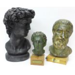 Three tourist trade busts, Socrates, Alexander the Great and David