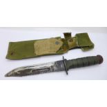 An American saw back dagger with scabbard
