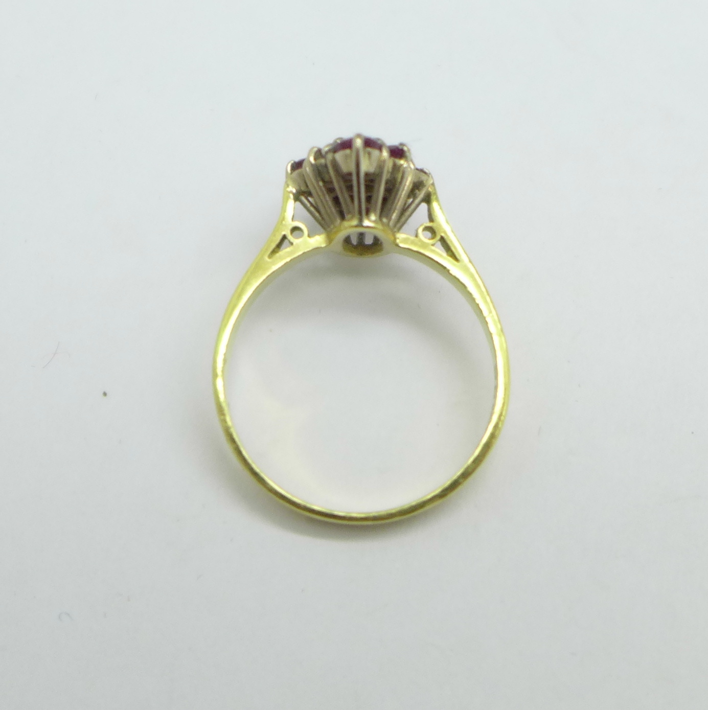 An 18ct gold, ruby and white stone ring, 3.2g, L/M - Image 3 of 3