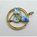 A 9ct gold and enamel flower pendant, a/f, 2.5g