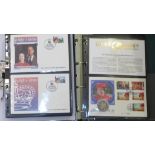 Two albums of Royal First Day Cover stamps and First Day Cover coins and stamps of the world