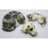 A Beswick Kittens figure, 1296 and two Winstanley cats, signed, size 3 and 2