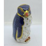 A Royal Crown Derby paperweight, Rockhopper Penguin, John Ablitt designer with gold stopper