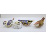 Four Royal Crown Derby paperweights, all with silver stoppers