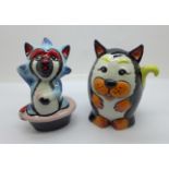Two Lorna Bailey cats; Yolkie, 13cms and Bubbles, 12.5cm, both signed Lorna Bailey