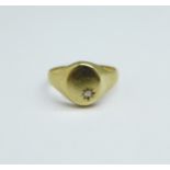 A small 9ct gold and diamond signet ring, 2.2g, M