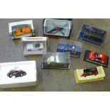 A collection of model vehicles, Dinky Triumph TR4A, Corgi Military Land Rover, Corgi Helicopter, two