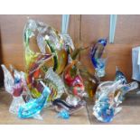 Twelve items of Murano glass including fish, dolphins, etc.