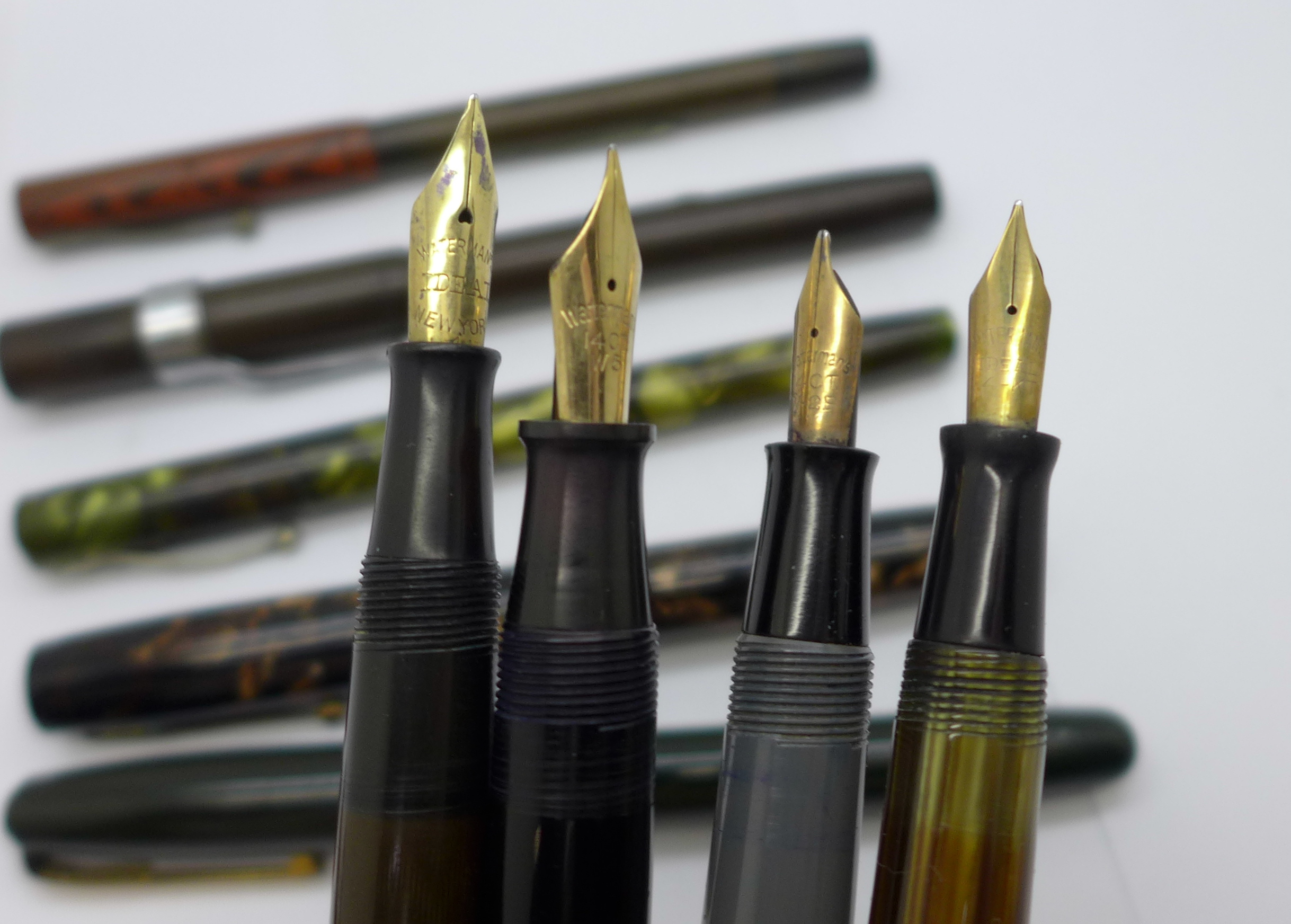 Nine Waterman pens, including no. 502, no.515 and W2, seven with marked 14ct gold nibs, (one with - Bild 4 aus 5