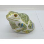 A Royal Crown Derby paperweight, Marsh Frog with gold stopper
