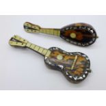 Two tortoiseshell and bone instruments; mandolin and guitar