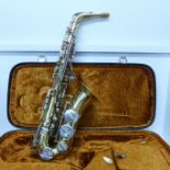 A Powertone saxophone, imported by Boosey & Hawkes, cased